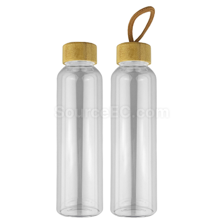 禮品訂造18.5OZ楠竹竹蓋PP玻璃樽紀念品
