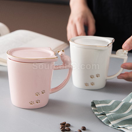 禮品訂造帶蓋貓咪圖案馬克杯紀念品