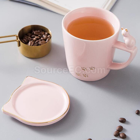禮品訂造帶蓋貓咪圖案馬克杯紀念品