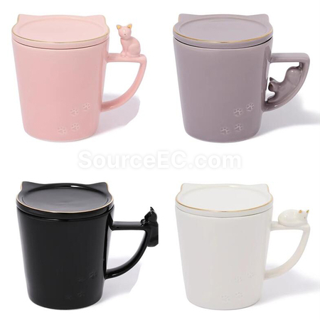 禮品訂造帶蓋貓咪圖案馬克杯紀念品
