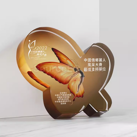 禮品訂造創意蝴蝶水晶獎座紀念品