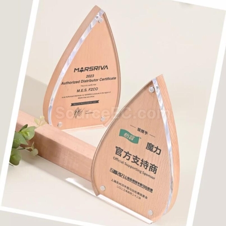 禮品訂造創意水滴實木亞克力獎座紀念品