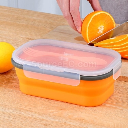 禮品訂造環保矽膠折疊飯盒(帶餐具)紀念品