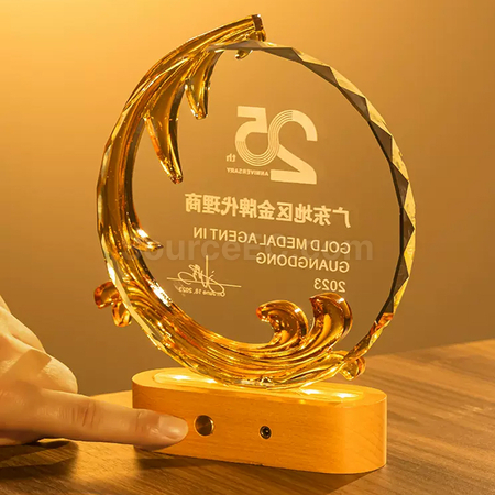 禮品訂造發光琉璃獎座紀念品