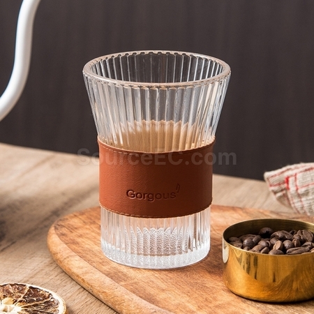禮品訂造日式豎紋泡茶隔熱玻璃杯紀念品