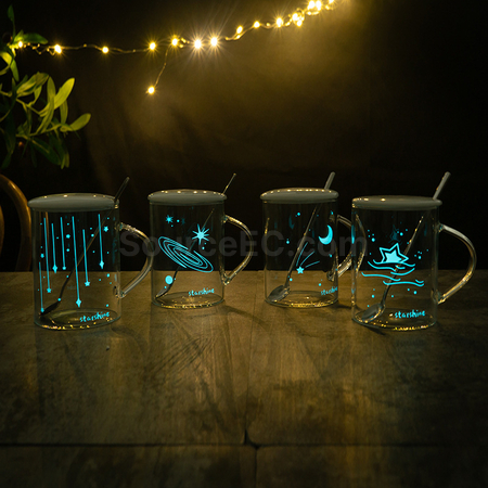 禮品訂造帶蓋星空夜光玻璃杯紀念品
