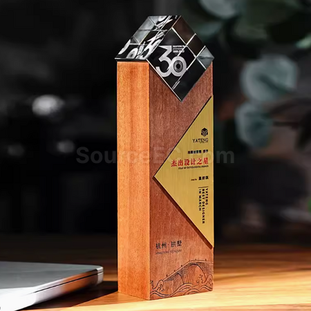 禮品訂造實木水晶獎座紀念品