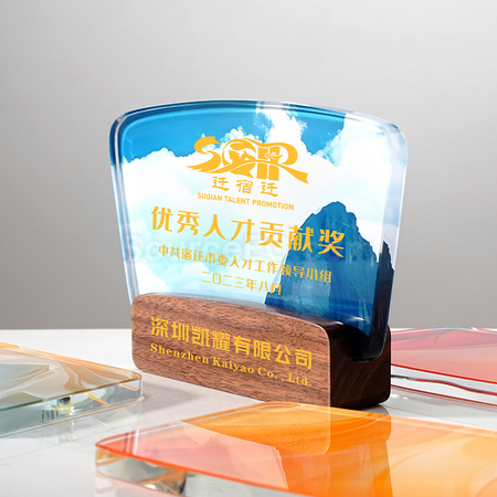 禮品訂造實木水晶紀念獎座紀念品
