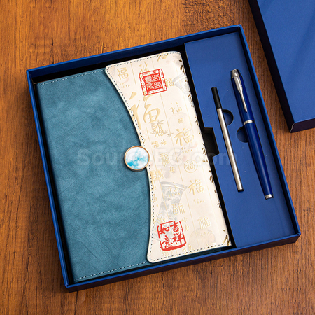 禮品訂造A5國潮筆記本三摺高顏值拼色記事本商務辦公高檔禮盒套裝紀念品