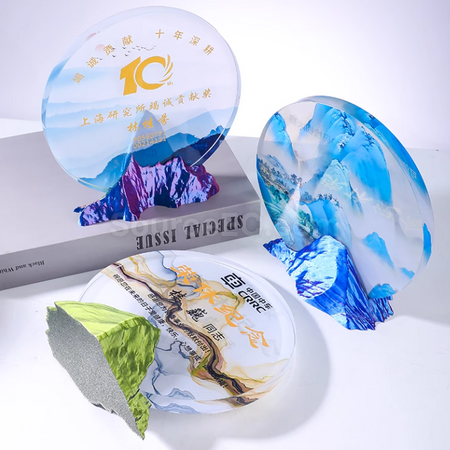禮品訂造創意山峰水晶獎座紀念品