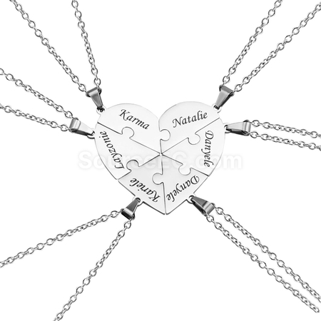 禮品訂造刻字心形拼圖項鍊紀念品