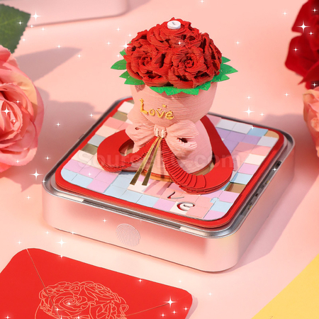禮品訂造紙雕日曆玫瑰花帶燈3D立體便簽本紀念品