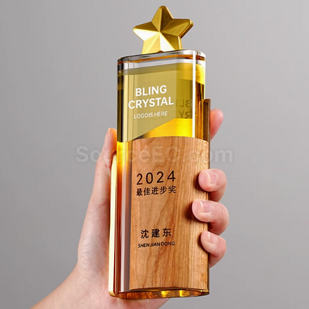 禮品訂造實木水晶獎座紀念品