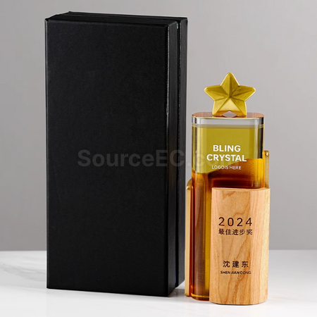 禮品訂造實木水晶獎座紀念品