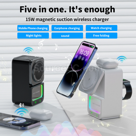 禮品訂造藍牙音箱5合1無線充電器紀念品