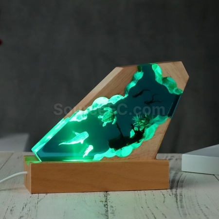 禮品訂造實木樹脂小夜燈藝術擺飾紀念品