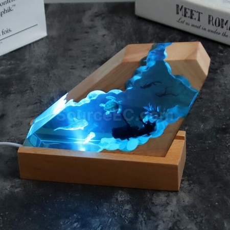 禮品訂造實木樹脂小夜燈藝術擺飾紀念品