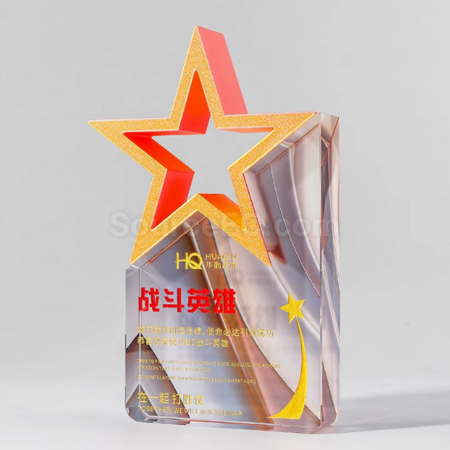 禮品訂造彩色五星水晶獎座紀念品
