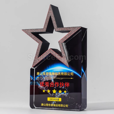 禮品訂造彩色五星水晶獎座紀念品