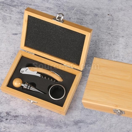 禮品訂造高級不鏽鋼開瓶器套裝竹盒紀念品