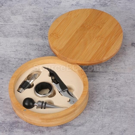 禮品訂造高級不鏽鋼開瓶器套裝竹盒紀念品
