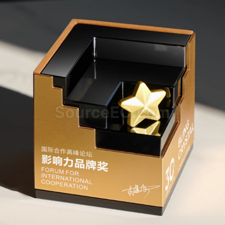 禮品訂造創意實木水晶獎座紀念品