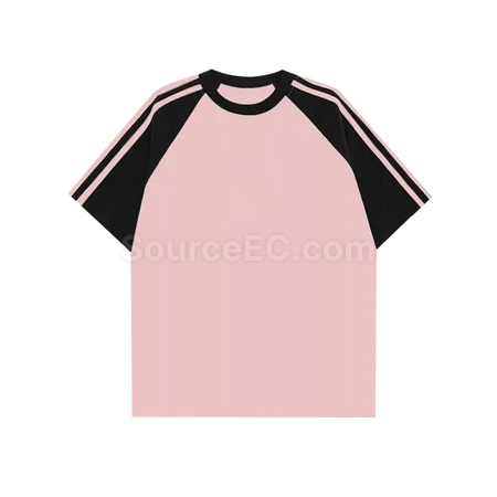 禮品訂造拼色三杠插肩袖純棉短袖t恤紀念品