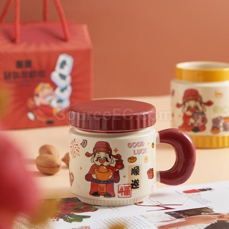 禮品訂造卡通財神爺杯子陶瓷馬克杯紀念品
