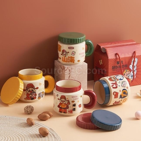 禮品訂造卡通財神爺杯子陶瓷馬克杯紀念品