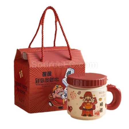禮品訂造卡通財神爺杯子陶瓷馬克杯紀念品
