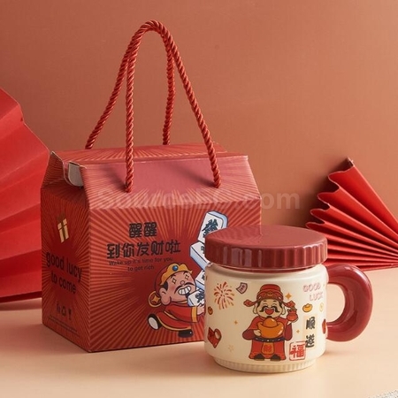 禮品訂造卡通財神爺杯子陶瓷馬克杯紀念品