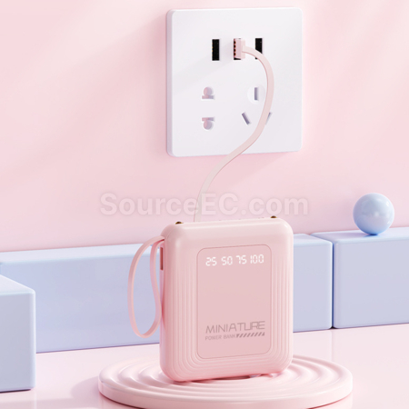 禮品訂造3C認證正方形自帶線移動電源紀念品
