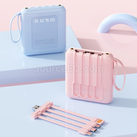 禮品訂造3C認證正方形自帶線移動電源紀念品