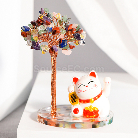 禮品訂造招財貓水晶樹紀念品