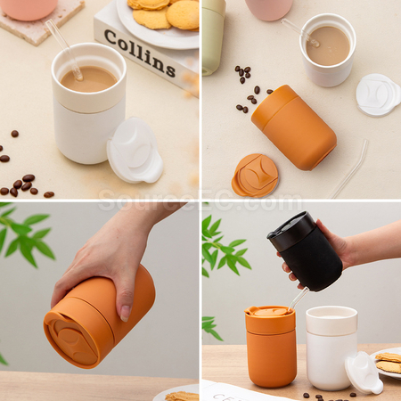 禮品訂造旅行矽膠帶蓋陶瓷杯紀念品
