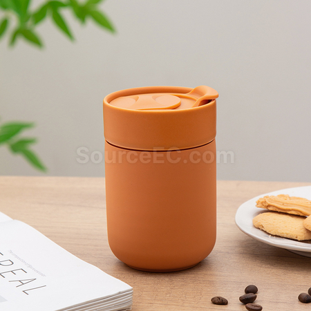 禮品訂造旅行矽膠帶蓋陶瓷杯紀念品