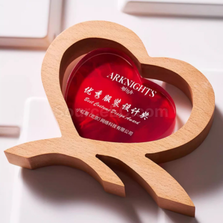 禮品訂造實木愛心水晶獎座紀念品