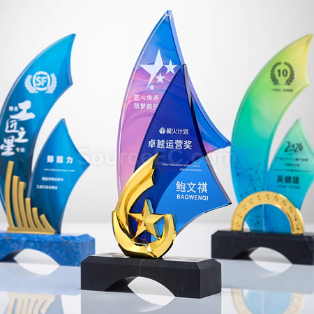 禮品訂造帆船水晶獎座紀念品