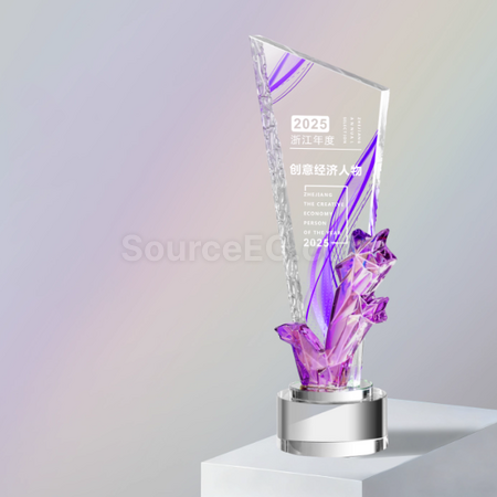 禮品訂造炫彩水晶獎座紀念品