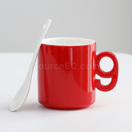 禮品訂造數字手柄陶瓷杯紀念品