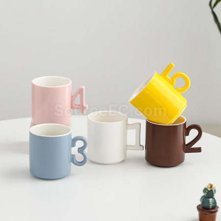 禮品訂造數字手柄陶瓷杯紀念品