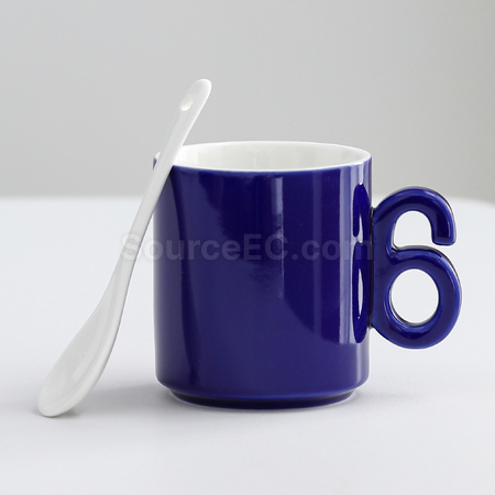 禮品訂造數字手柄陶瓷杯紀念品