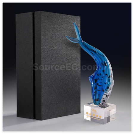 禮品訂造琉璃鯨魚水晶獎座紀念品