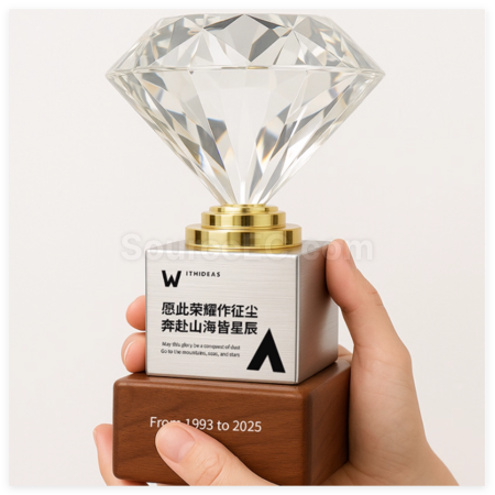 禮品訂造鑽石水晶實木獎座紀念品