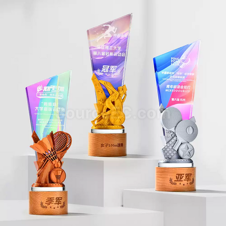 禮品訂造羽毛球網球運動水晶獎座紀念品