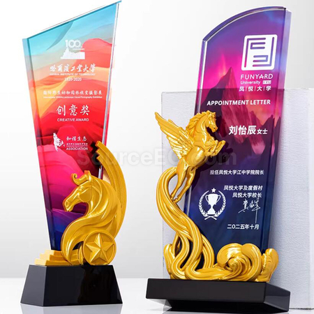 禮品訂造馬年水晶獎座紀念品
