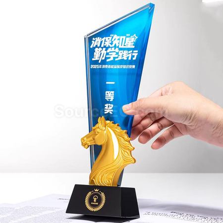 禮品訂造馬年水晶獎座紀念品
