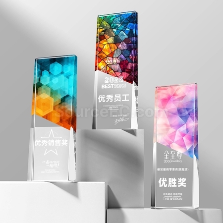 禮品訂造復古鐳射炫彩水晶獎座紀念品