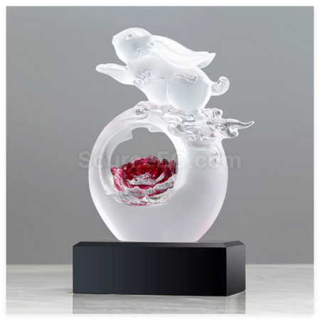 禮品訂造創意古法琉璃玉兔獎座紀念品