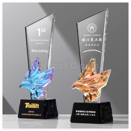 禮品訂造炫彩飛鴿水晶獎座紀念品
